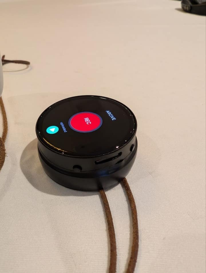 ARCIVE prototype on a table, screen showing REC