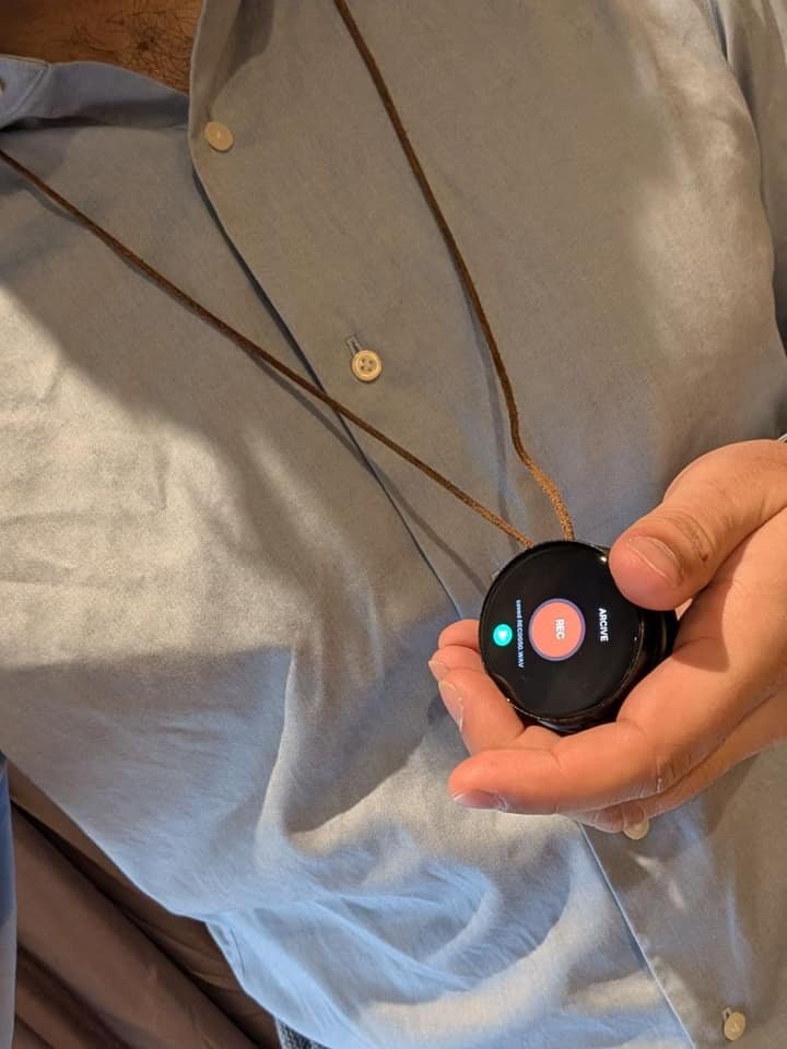 ARCIVE prototype worn as a pendant